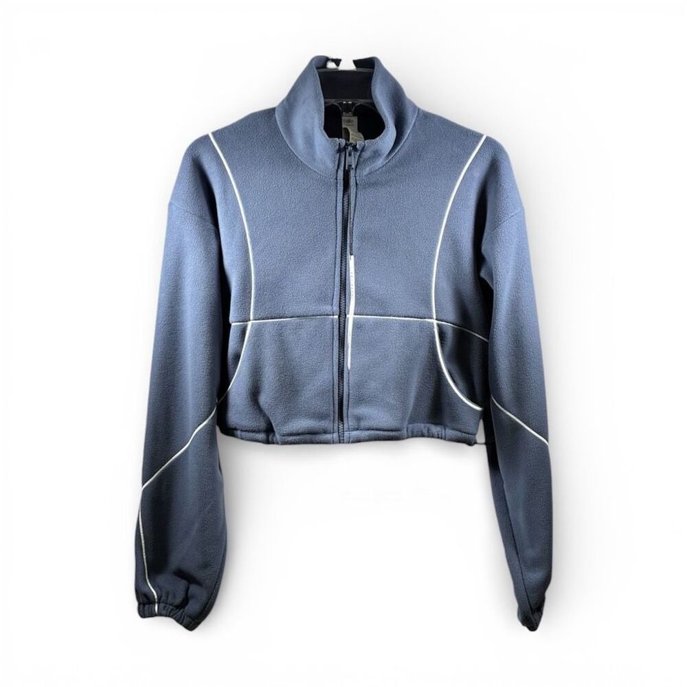 ALO Polar Fleece Game Time Full Zip Jacket in Bluestone/White Size S